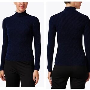 Emporio Armani Navy Chevron Knit Sweater Turtleneck SzXL
